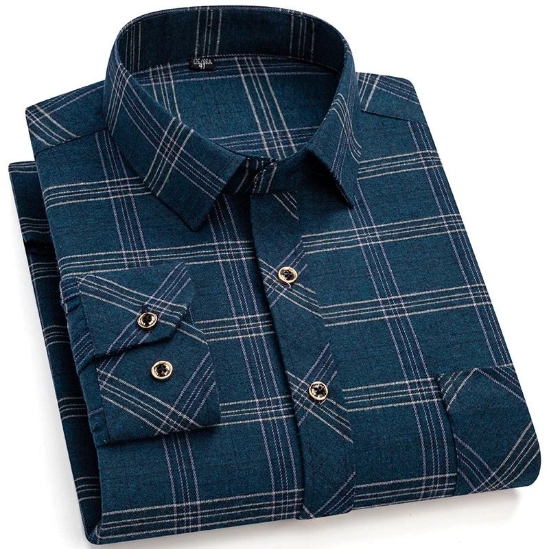 M-6XL Herren Flanell hemden aus reiner Baumwolle Langarm Single Pocket Casual Plaid dicke weiche gemütliche gebürstete Hemden Bluse Männer Kleidung - flohmarkt-deutschland.shop