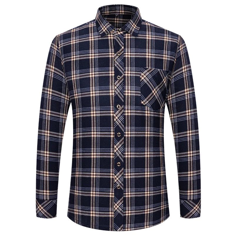 M-6XL Herren Flanell hemden aus reiner Baumwolle Langarm Single Pocket Casual Plaid dicke weiche gemütliche gebürstete Hemden Bluse Männer Kleidung - flohmarkt-deutschland.shop