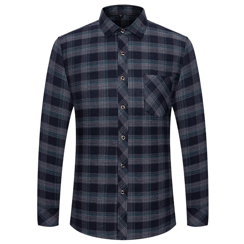 M-6XL Herren Flanell hemden aus reiner Baumwolle Langarm Single Pocket Casual Plaid dicke weiche gemütliche gebürstete Hemden Bluse Männer Kleidung - flohmarkt-deutschland.shop