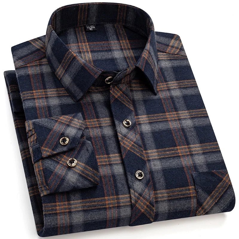 M-6XL Herren Flanell hemden aus reiner Baumwolle Langarm Single Pocket Casual Plaid dicke weiche gemütliche gebürstete Hemden Bluse Männer Kleidung - flohmarkt-deutschland.shop