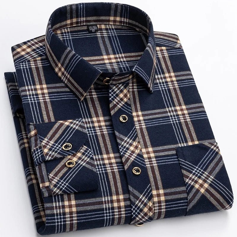 M-6XL Herren Flanell hemden aus reiner Baumwolle Langarm Single Pocket Casual Plaid dicke weiche gemütliche gebürstete Hemden Bluse Männer Kleidung - flohmarkt-deutschland.shop