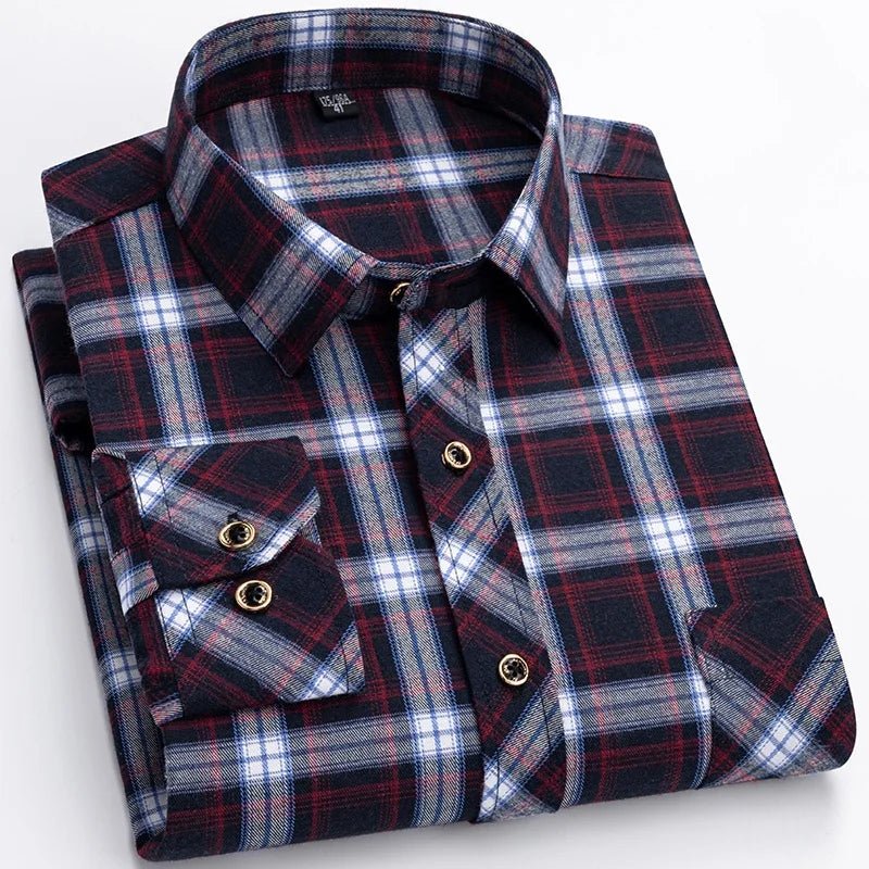 M-6XL Herren Flanell hemden aus reiner Baumwolle Langarm Single Pocket Casual Plaid dicke weiche gemütliche gebürstete Hemden Bluse Männer Kleidung - flohmarkt-deutschland.shop