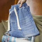 Maden Herren-Jeans aus gewaschenem Denim, weites Bein, gerade geschnitten, elastischer Bund mit Kordelzug, lockere Passform, Freizeithose für Frühling und Herbst - flohmarkt-deutschland.shop