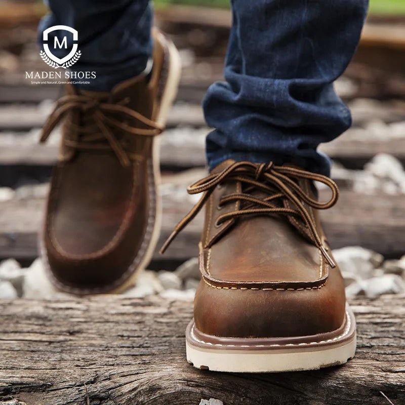 Maden Herren Vintage Anzugschuhe Braun Runde Spitze Derby-Schuhe Lässige Schnürschuhe Niedrige Arbeitsschuhe für Büro und Business - flohmarkt-deutschland.shop