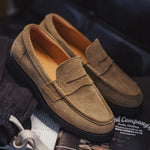 Maden Herren Vintage Wildleder Penny Loafers im Old Money Stil, braune Slipper für den Herbst, lässige Halbschuhe - flohmarkt-deutschland.shop