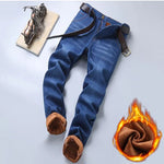 Männer Neue Mode Winter Warme Jeans Männlichen Fleece Gefüttert Verdickte Denim Hosen Lose Gerade Bequeme Casual Schwarz Blau Hosen - flohmarkt-deutschland.shop