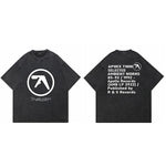 Männer T-Shirt Aphex Twin Gewaschen Schwarz Druck Baumwolle Grafik Übergroßen Koreanische Mode Kurzarm Tops Tees Y2k Streetwear Kleidung - flohmarkt-deutschland.shop
