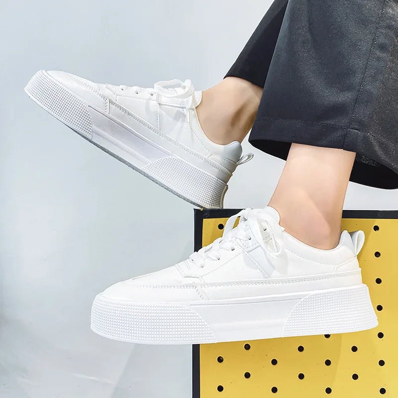 Männer Weiße Schuhe Leder Casual Turnschuhe Trend Plattform Schuhe Bequeme Vulkanisierte Schuhe für Männer Weiß Tenis Masculinos - flohmarkt-deutschland.shop