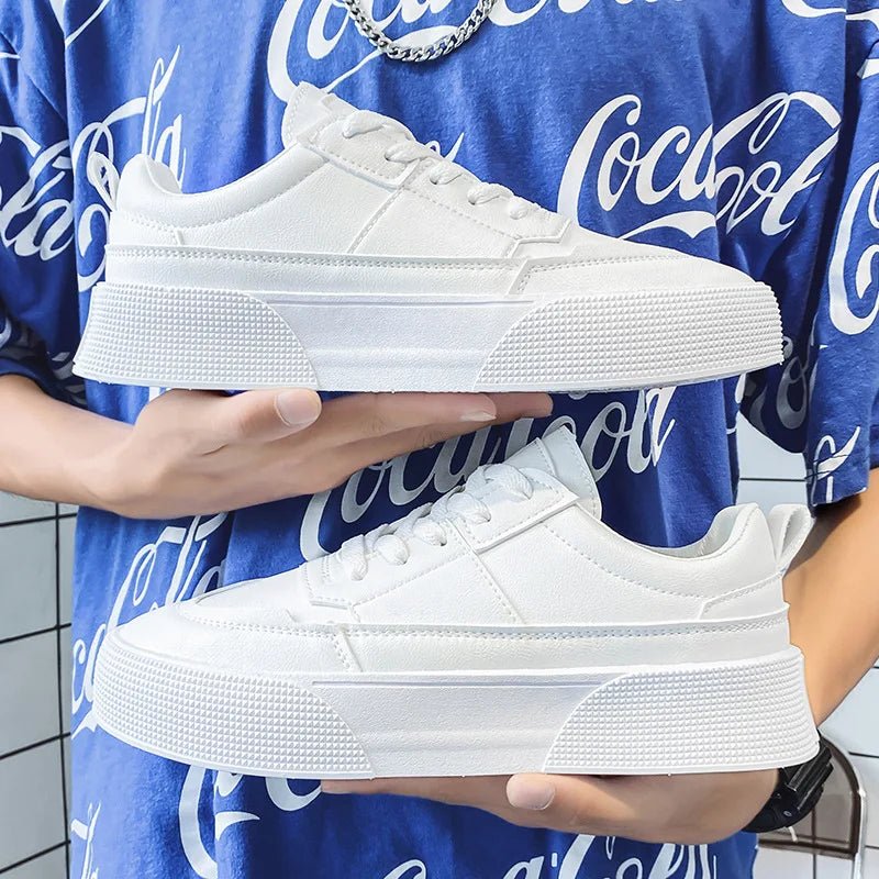 Männer Weiße Schuhe Leder Casual Turnschuhe Trend Plattform Schuhe Bequeme Vulkanisierte Schuhe für Männer Weiß Tenis Masculinos - flohmarkt-deutschland.shop