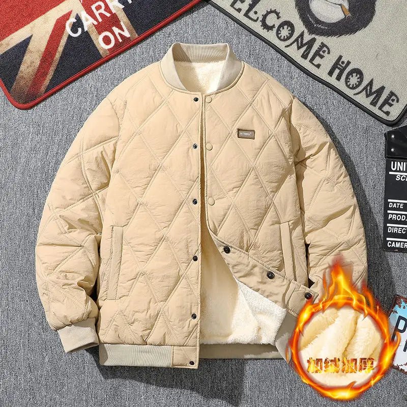 Männer Winter Raute Baumwolle gepolsterte Jacke lässig dicke Lamm wolle Gitter vielseitige Unisex Mantel Vintage Baseball kälte festen Parka - flohmarkt-deutschland.shop