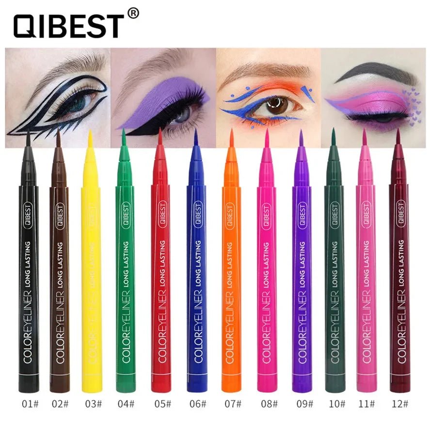 Make-up 12-Farben-Eyeliner, flüssig, wasserdicht, einfach zu tragen, Make-up, mattierter Eyeliner, Blau, Rot, Grün, Weiß, Gold, Brauner Eyeliner - flohmarkt-deutschland.shop