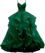 Maßgeschneiderte glitzernde Tüll-Abschlussballkleider, Spaghettiträger, Ballkleider für Frauen, bauschiges, abgestuftes, formelles Abend- und Partykleid - flohmarkt-deutschland.shop