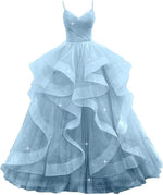 Maßgeschneiderte glitzernde Tüll-Abschlussballkleider, Spaghettiträger, Ballkleider für Frauen, bauschiges, abgestuftes, formelles Abend- und Partykleid - flohmarkt-deutschland.shop
