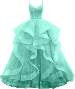 Maßgeschneiderte glitzernde Tüll-Abschlussballkleider, Spaghettiträger, Ballkleider für Frauen, bauschiges, abgestuftes, formelles Abend- und Partykleid - flohmarkt-deutschland.shop