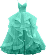 Maßgeschneiderte glitzernde Tüll-Abschlussballkleider, Spaghettiträger, Ballkleider für Frauen, bauschiges, abgestuftes, formelles Abend- und Partykleid - flohmarkt-deutschland.shop