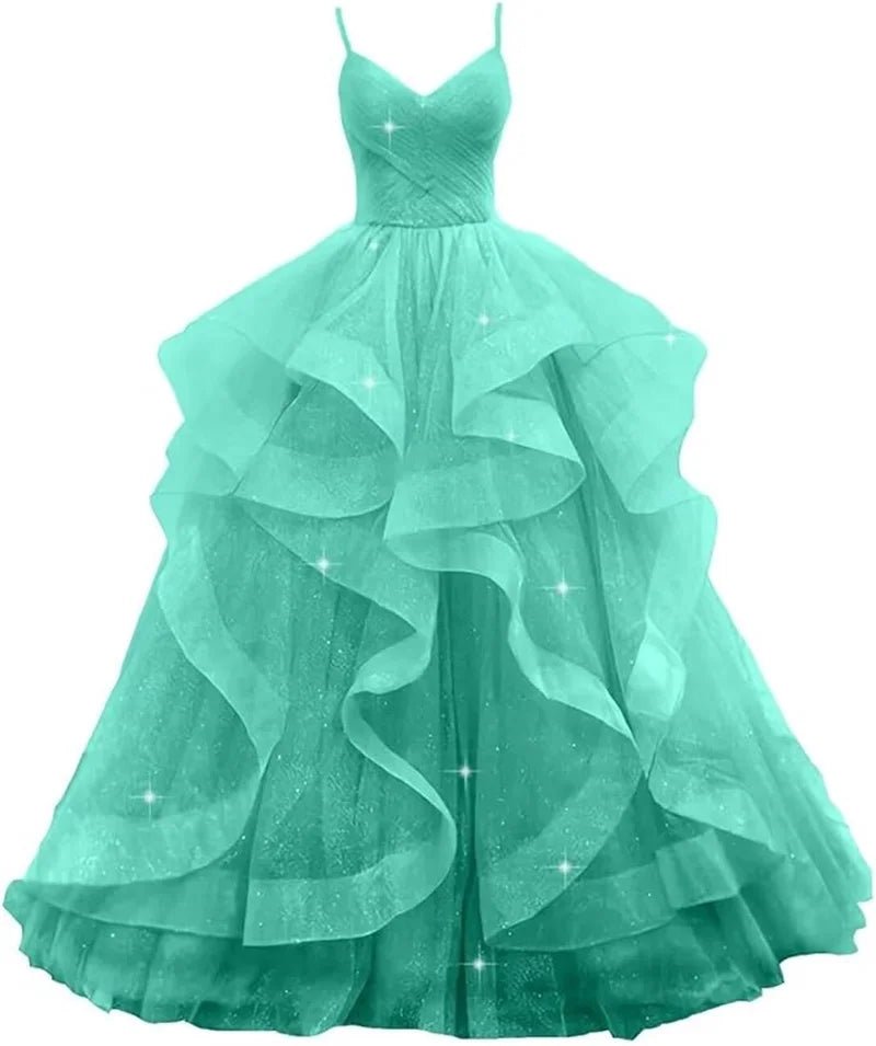 Maßgeschneiderte glitzernde Tüll-Abschlussballkleider, Spaghettiträger, Ballkleider für Frauen, bauschiges, abgestuftes, formelles Abend- und Partykleid - flohmarkt-deutschland.shop