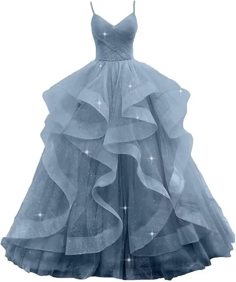 Maßgeschneiderte glitzernde Tüll-Abschlussballkleider, Spaghettiträger, Ballkleider für Frauen, bauschiges, abgestuftes, formelles Abend- und Partykleid - flohmarkt-deutschland.shop