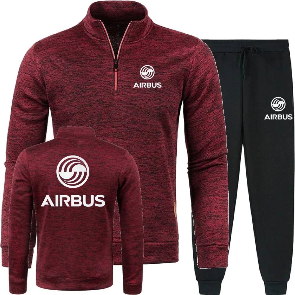 Men 2Pcs Sets Hoodies Pants Sweatshirts Half Zipper Soft Fleece Turtleneck Sweater AIRBUS AVIATION Flight Airbusfan A320 - flohmarkt-deutschland.shop
