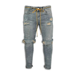 Men Long Jeans Pants Denim Pencil Pant Hole Splice Simple Slim Fit Zipper Lace Up Tight Waist Straight Trousers Autumn - flohmarkt-deutschland.shop