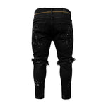 Men Long Jeans Pants Denim Pencil Pant Hole Splice Simple Slim Fit Zipper Lace Up Tight Waist Straight Trousers Autumn - flohmarkt-deutschland.shop