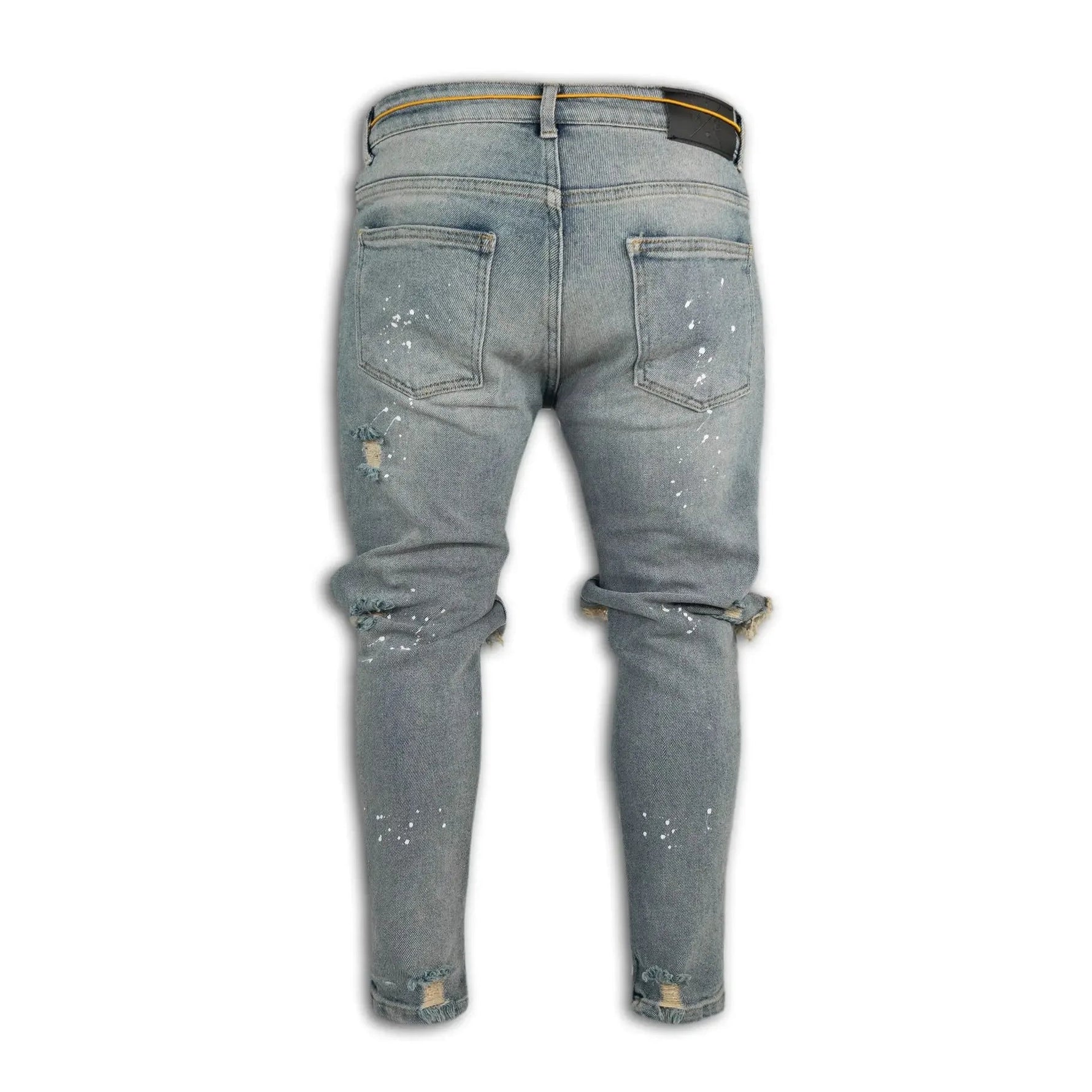 Men Long Jeans Pants Denim Pencil Pant Hole Splice Simple Slim Fit Zipper Lace Up Tight Waist Straight Trousers Autumn - flohmarkt-deutschland.shop