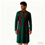 Men Muslim Simple Casual Shirt Ethnic Printing Style Long Sleeve Shirt Stand Collar Islam Homme Muslimische Kleider Herren - flohmarkt-deutschland.shop