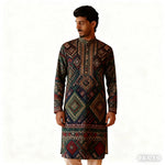 Men Muslim Simple Casual Shirt Ethnic Printing Style Long Sleeve Shirt Stand Collar Islam Homme Muslimische Kleider Herren - flohmarkt-deutschland.shop