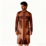 Men Muslim Simple Casual Shirt Ethnic Printing Style Long Sleeve Shirt Stand Collar Islam Homme Muslimische Kleider Herren - flohmarkt-deutschland.shop