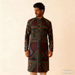 Men Muslim Simple Casual Shirt Ethnic Printing Style Long Sleeve Shirt Stand Collar Islam Homme Muslimische Kleider Herren - flohmarkt-deutschland.shop
