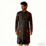 Men Muslim Simple Casual Shirt Ethnic Printing Style Long Sleeve Shirt Stand Collar Islam Homme Muslimische Kleider Herren - flohmarkt-deutschland.shop