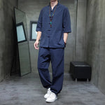 Men Two Piece Outfit Men Tranditional Hanfu Tracksuit Summer Tang Suit Chinese Style Cotton Linen Tops& Bottoms Male Retro Sets - flohmarkt-deutschland.shop
