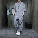 Men Two Piece Outfit Men Tranditional Hanfu Tracksuit Summer Tang Suit Chinese Style Cotton Linen Tops& Bottoms Male Retro Sets - flohmarkt-deutschland.shop