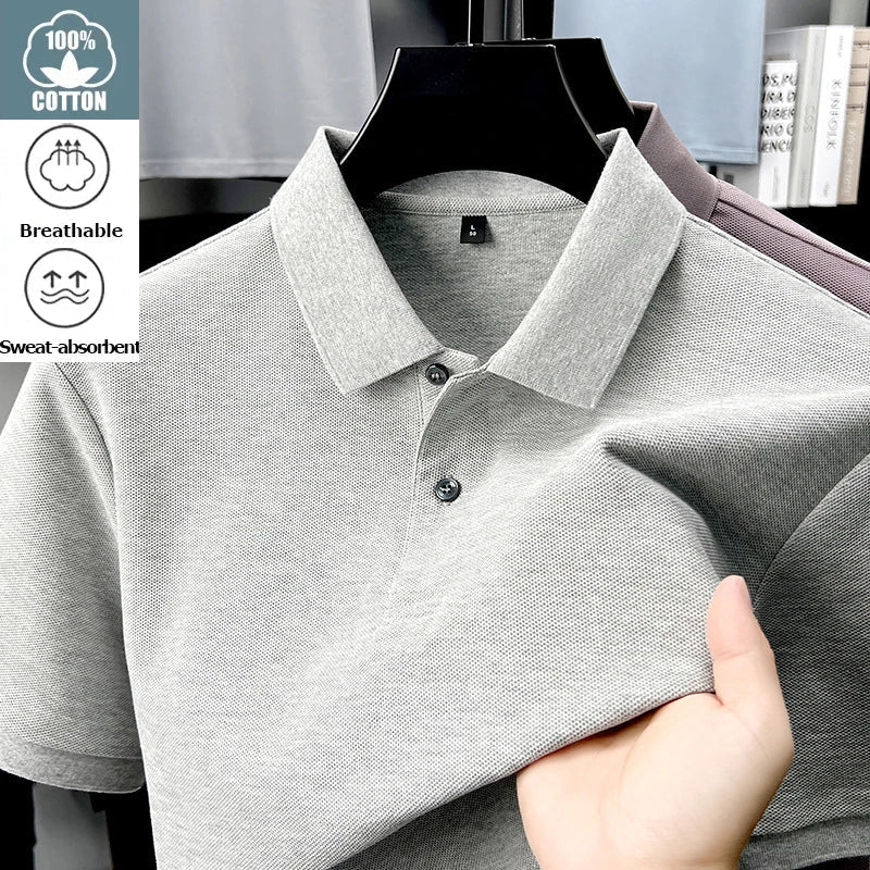 Men's 100% Cotton Polo Shirt - Summer Casual Breathable Tee,19 Colors,Ideal for Golf and Sports,Business Casual,Silk-Like Finish - flohmarkt-deutschland.shop