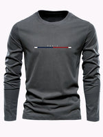 Men's 100% pure cotton summer loose comfortable casual PARIS print large round neck long sleeve T-shirt top - flohmarkt-deutschland.shop