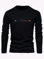 Men's 100% pure cotton summer loose comfortable casual PARIS print large round neck long sleeve T-shirt top - flohmarkt-deutschland.shop