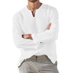 Men's Cotton Linen Shirt Cozy Solid Color Long Sleeve Breathable Tops V Neck Casual Blouse Hawaiian Shirt Lightweight Shirts - flohmarkt-deutschland.shop