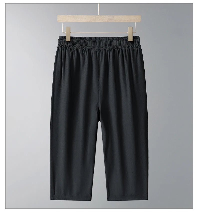 Men's Ice Silk Seven-Quarter Pants 2025 Summer Thin Riding Breeches Loose-Fit Quick-Drying Casual Solid Sports Mid-Waist Shorts - flohmarkt-deutschland.shop