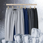 Men's Ice Silk Seven-Quarter Pants 2025 Summer Thin Riding Breeches Loose-Fit Quick-Drying Casual Solid Sports Mid-Waist Shorts - flohmarkt-deutschland.shop