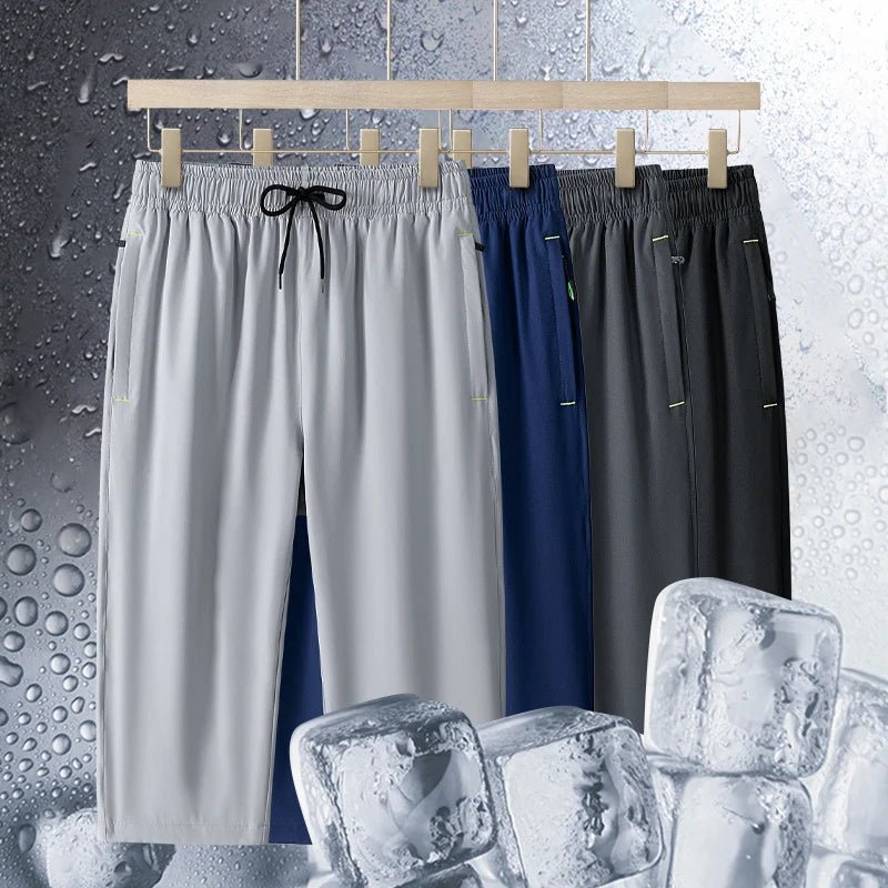 Men's Ice Silk Seven-Quarter Pants 2025 Summer Thin Riding Breeches Loose-Fit Quick-Drying Casual Solid Sports Mid-Waist Shorts - flohmarkt-deutschland.shop