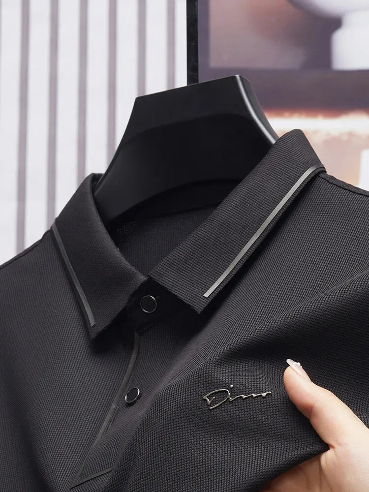 Men's New Polo Shirt Seamless Premium Luxury Cool Fabric Business Casual Golf Slim Fit Blouse Collar T-shirt - flohmarkt-deutschland.shop
