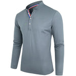 Men's Polo Shirt-Spring and Autumn Casual Business Buckle Henry Collar Long sleeve, Comfortable Style, Breathable - flohmarkt-deutschland.shop