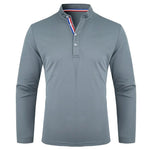 Men's Polo Shirt-Spring and Autumn Casual Business Buckle Henry Collar Long sleeve, Comfortable Style, Breathable - flohmarkt-deutschland.shop