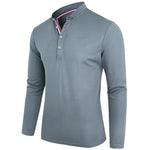 Men's Polo Shirt-Spring and Autumn Casual Business Buckle Henry Collar Long sleeve, Comfortable Style, Breathable - flohmarkt-deutschland.shop