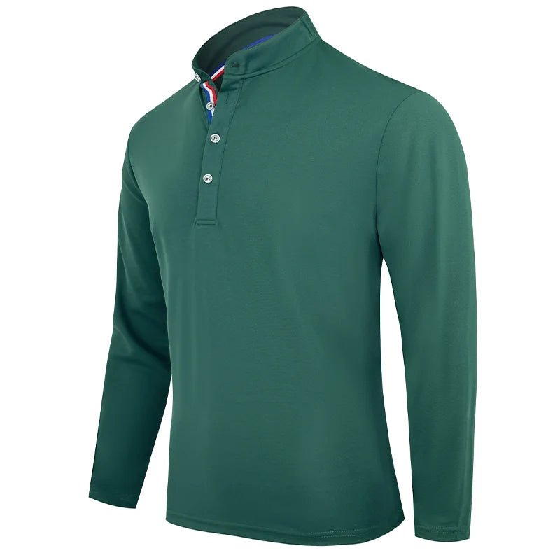 Men's Polo Shirt-Spring and Autumn Casual Business Buckle Henry Collar Long sleeve, Comfortable Style, Breathable - flohmarkt-deutschland.shop