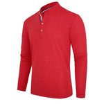 Men's Polo Shirt-Spring and Autumn Casual Business Buckle Henry Collar Long sleeve, Comfortable Style, Breathable - flohmarkt-deutschland.shop