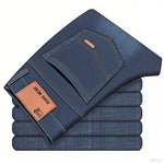 Men's slim-fitting stretch jeans, business casual cotton denim straight pants, men's black and blue long pants, suitable for com - flohmarkt-deutschland.shop
