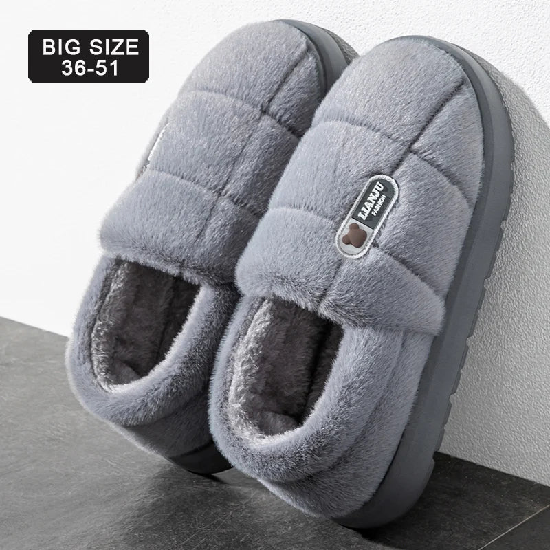 Men's slippers Winter Solid Color Wrap Heels Plush Slippers Non-slip Warm Women Men Home Casual Cotton Shoes Big Size 50 51 - flohmarkt-deutschland.shop