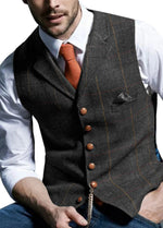 Mens Suit Vest Notched Plaid Wool Herringbone Tweed Waistcoat Casual Formal Business Groomman For Wedding - flohmarkt-deutschland.shop