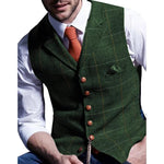 Mens Suit Vest Notched Plaid Wool Herringbone Tweed Waistcoat Casual Formal Business Groomman For Wedding - flohmarkt-deutschland.shop