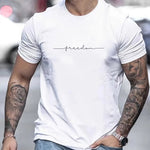 Men's Summer Loose Size 100% Cotton Freedom Graphi Print Casual Slim Fit Round Neck Short Sleeve T-shirt Top - flohmarkt-deutschland.shop